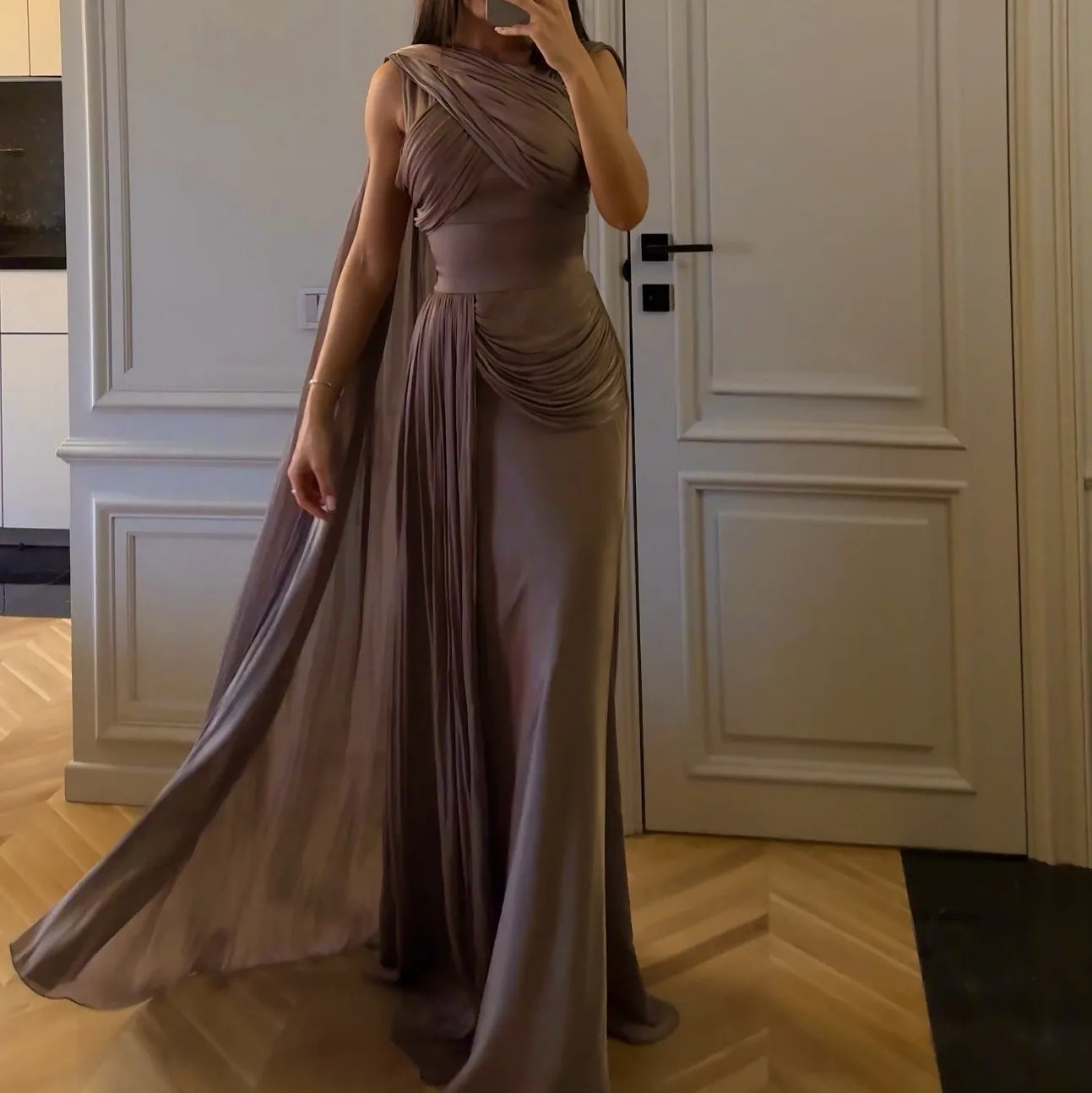 Women's Pleated Ribbon Satin Sleeveless Long Evening Dresses Fashion