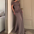 Women's Pleated Ribbon Satin Sleeveless Long Evening Dresses Fashion