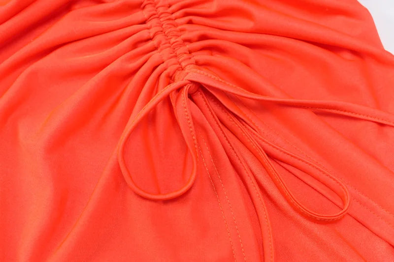 High Waist Ruched Bandage Sexy Skirt Spring Autumn Women Fashion Streetwear Outfits Chic Asymmetrical Drawstring Midi Skirt