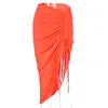 High Waist Ruched Bandage Sexy Skirt Spring Autumn Women Fashion Streetwear Outfits Chic Asymmetrical Drawstring Midi Skirt