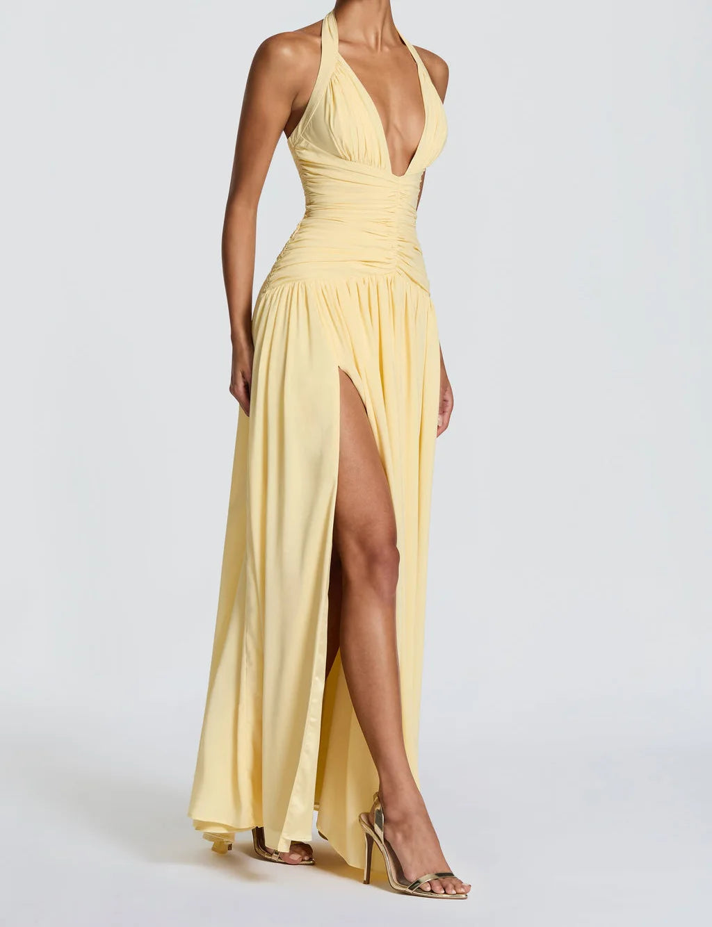 OUDINA New Stylish Deep V-Neckline Backless Sexy High Slit Long Summer Dresses Party Dress for Women