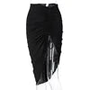 High Waist Ruched Bandage Sexy Skirt Spring Autumn Women Fashion Streetwear Outfits Chic Asymmetrical Drawstring Midi Skirt