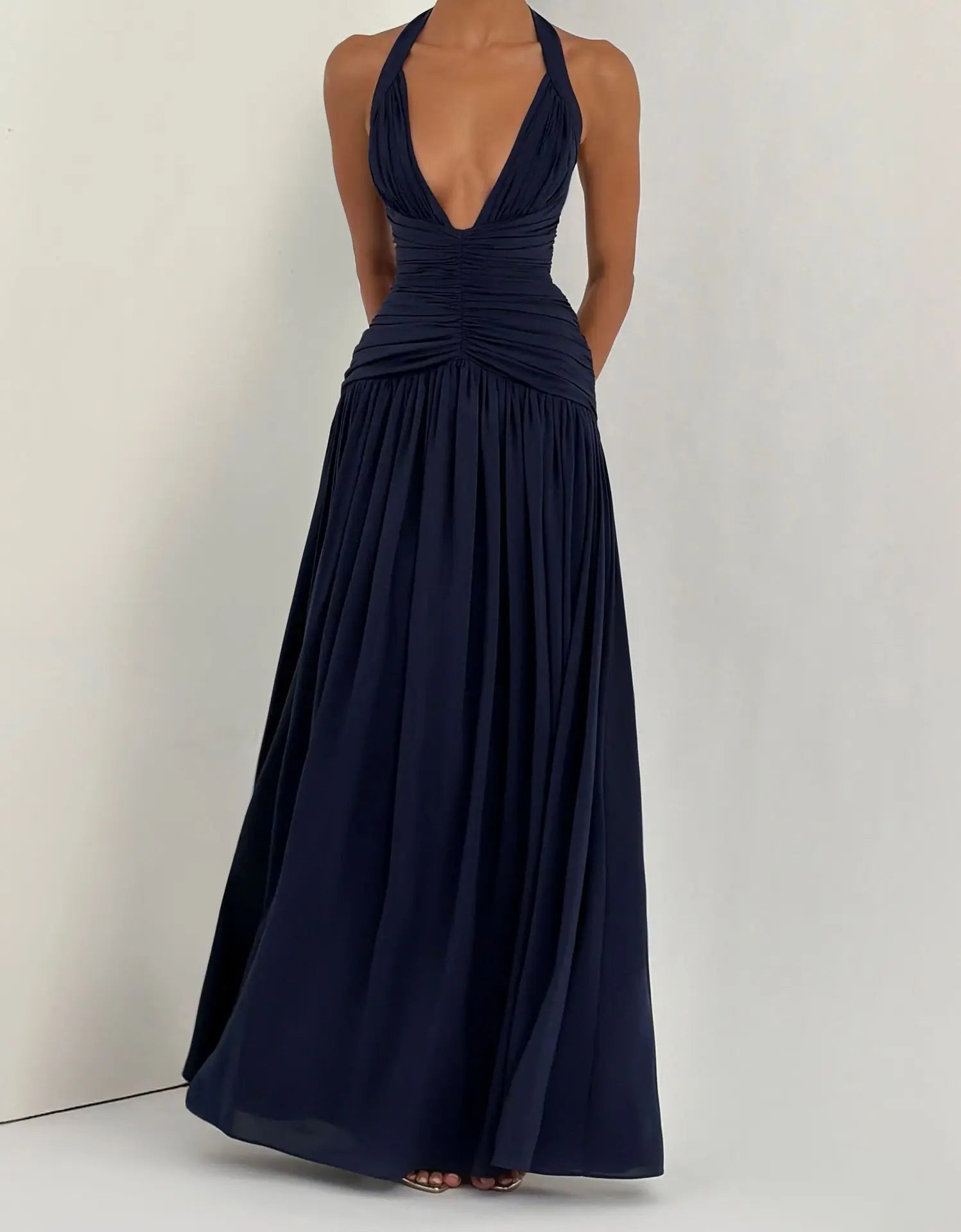 OUDINA New Stylish Deep V-Neckline Backless Sexy High Slit Long Summer Dresses Party Dress for Women