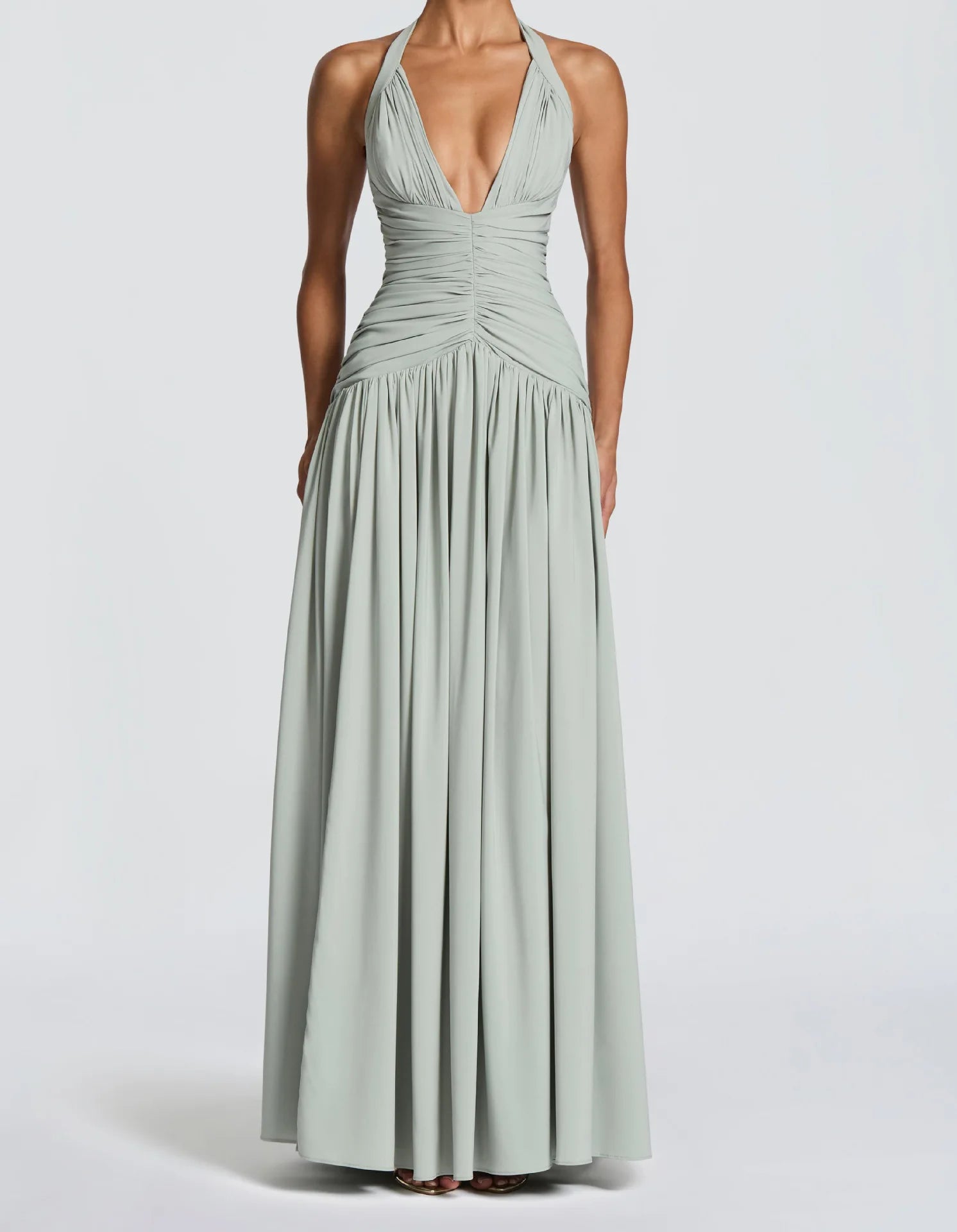 OUDINA New Stylish Deep V-Neckline Backless Sexy High Slit Long Summer Dresses Party Dress for Women