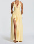 OUDINA New Stylish Deep V-Neckline Backless Sexy High Slit Long Summer Dresses Party Dress for Women