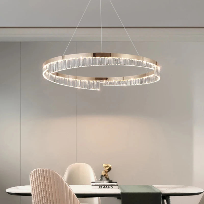 Modern Luxury Style Led Chandelier For Living Room Bedroom Dining Room Pale Gold Luster Lamp Round Ring Design Pendant Light