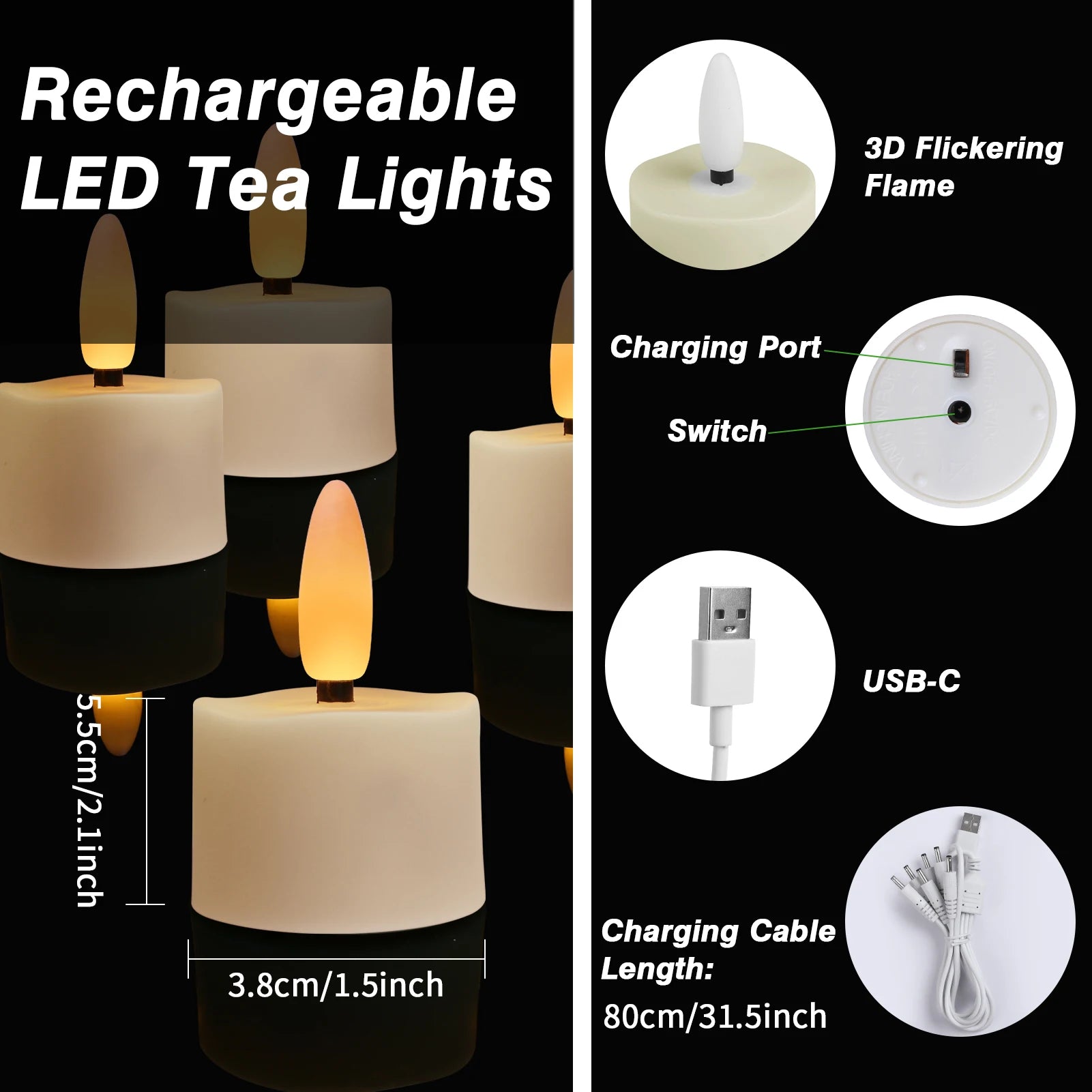 Rechargeable Flameless Tea Lights with Remote LED Tealights Battery Operated Realistic Flickering for Home Holiday Wedding Table