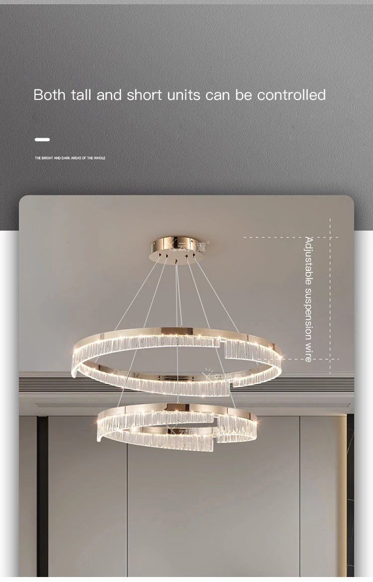 Modern Luxury Style Led Chandelier For Living Room Bedroom Dining Room Pale Gold Luster Lamp Round Ring Design Pendant Light