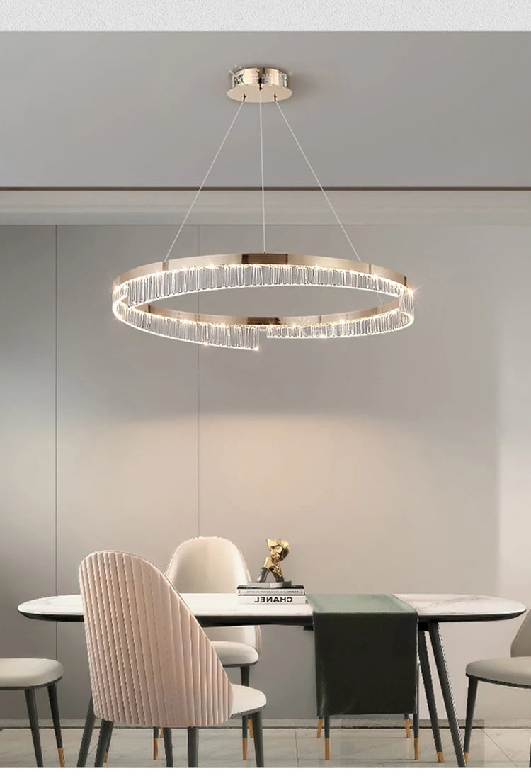 Modern Luxury Style Led Chandelier For Living Room Bedroom Dining Room Pale Gold Luster Lamp Round Ring Design Pendant Light