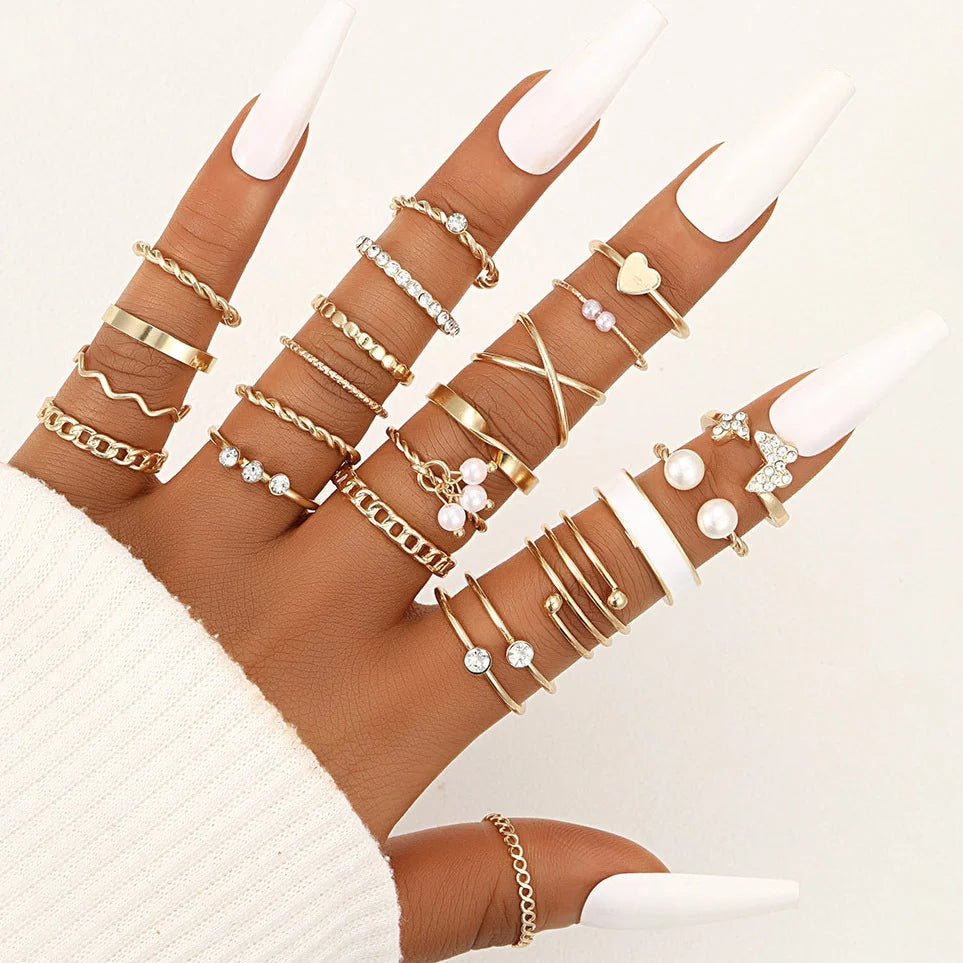 New Fashion Geometric Knuckle Rings Set For Women Boho Butterfly Heart Zircon Gold Color Finger Ring Trendy Party Jewelry Gifts
