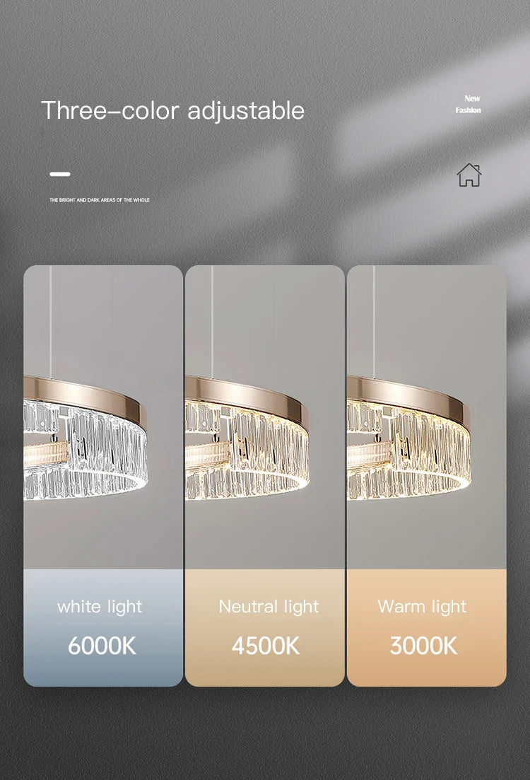 Modern Luxury Style Led Chandelier For Living Room Bedroom Dining Room Pale Gold Luster Lamp Round Ring Design Pendant Light