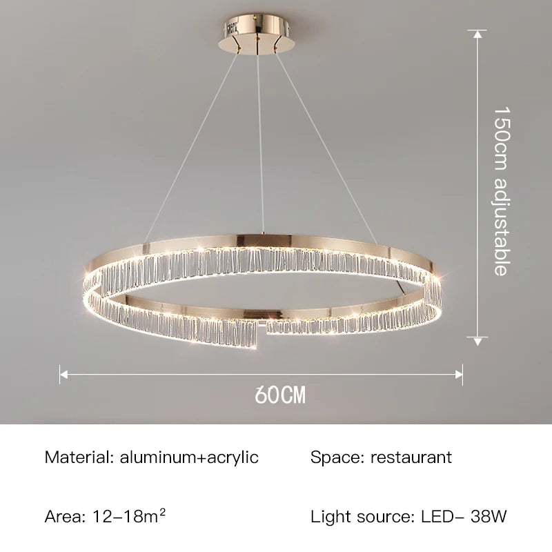 Modern Luxury Style Led Chandelier For Living Room Bedroom Dining Room Pale Gold Luster Lamp Round Ring Design Pendant Light