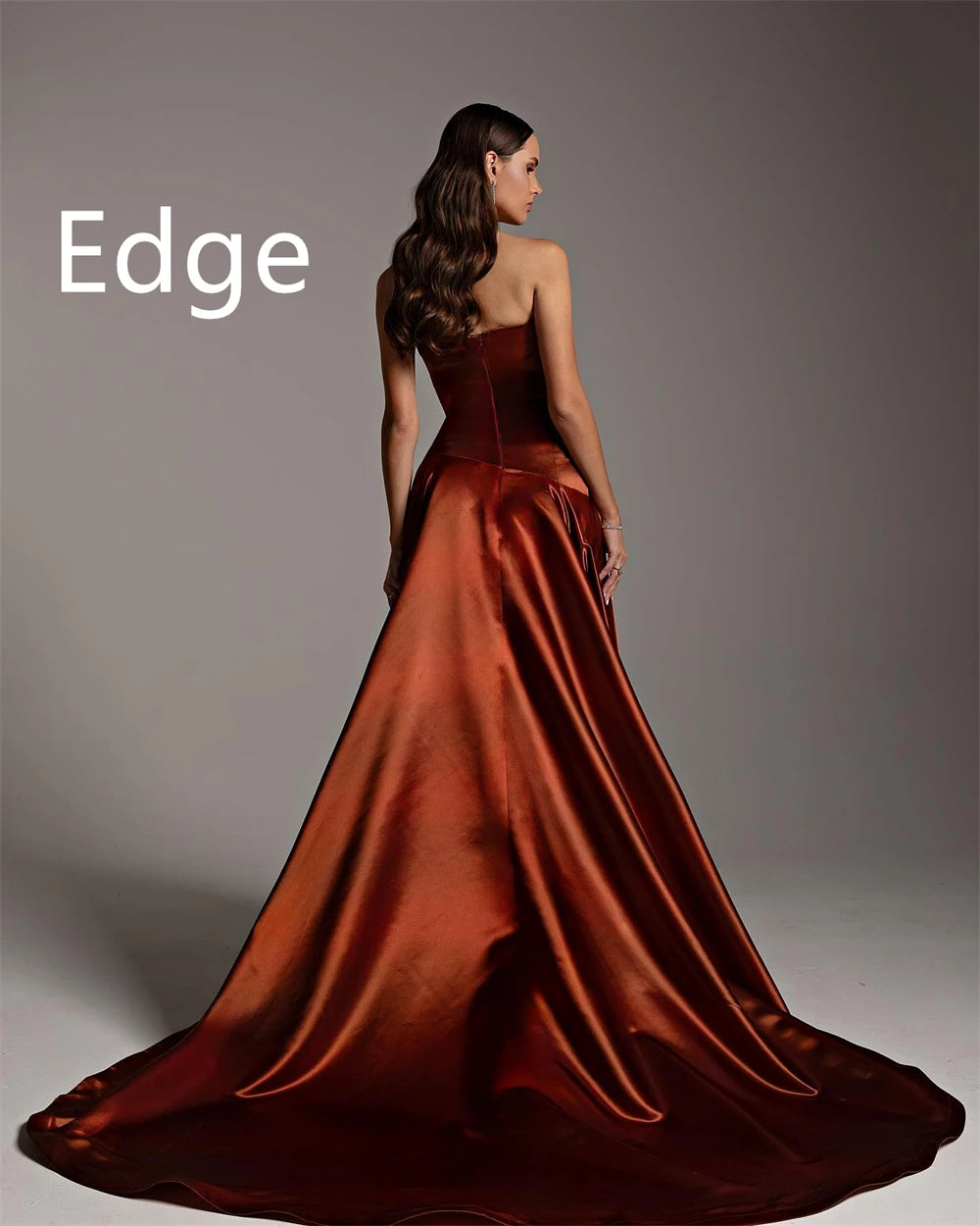 Customized High Quality Satin Evening Dresses Graceful Strapless Sleeveless Prom Dress Fashion Sweep Train Vestido De Festa