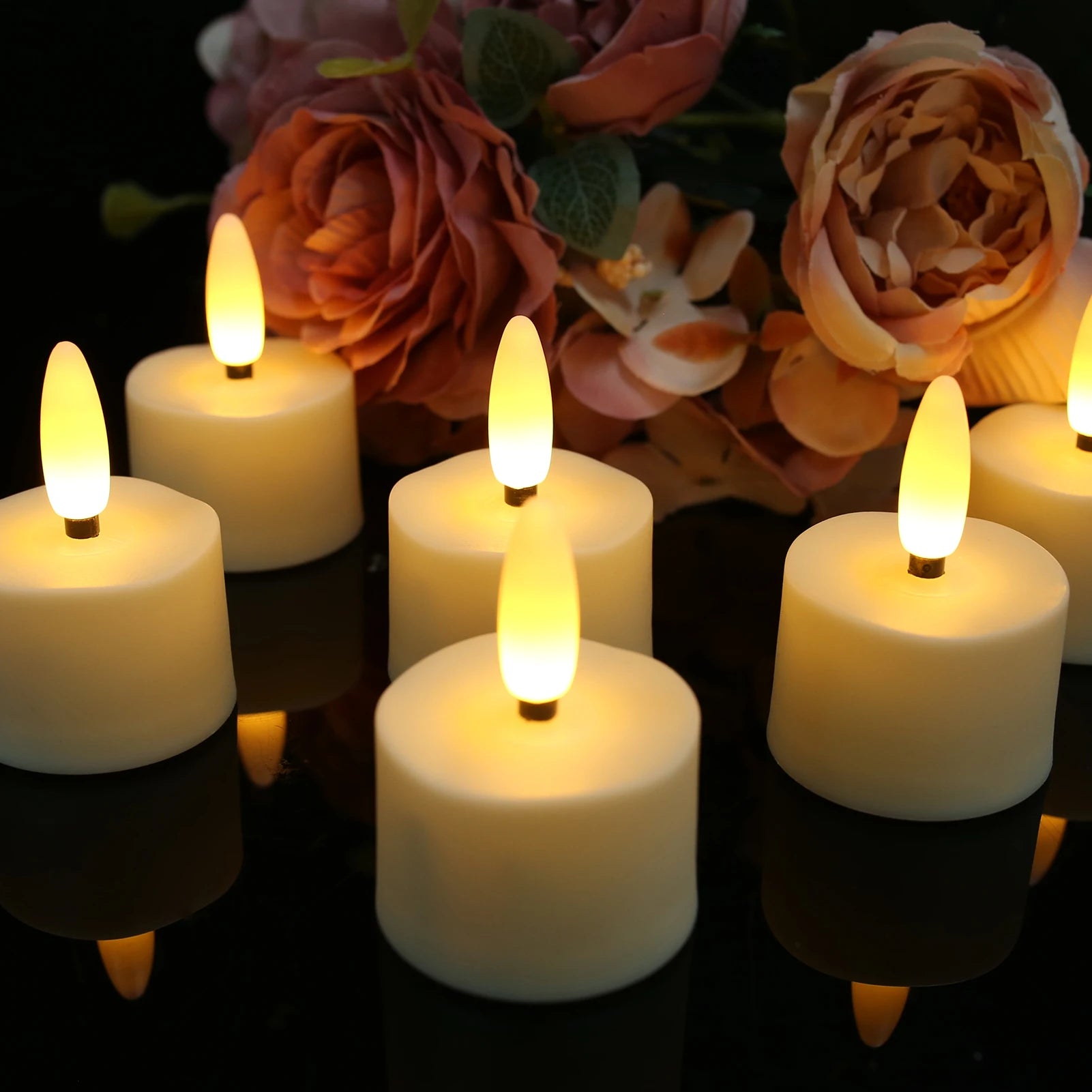 Rechargeable Flameless Tea Lights with Remote LED Tealights Battery Operated Realistic Flickering for Home Holiday Wedding Table