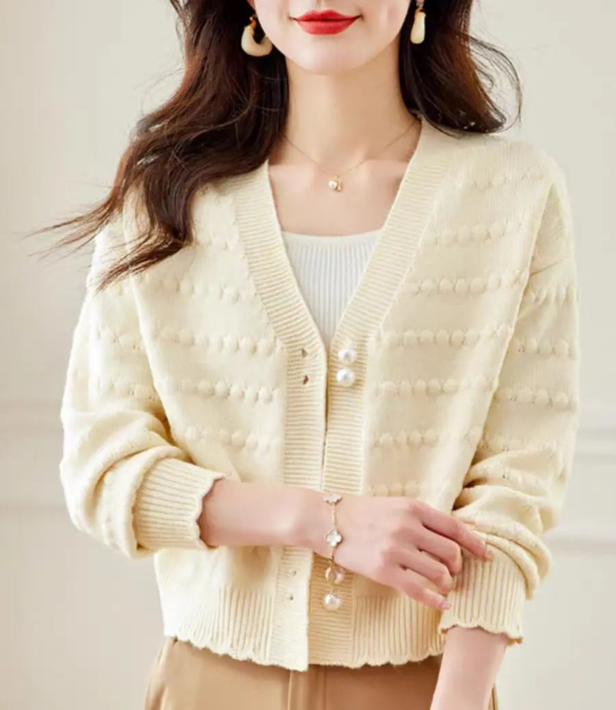 Women's Clothing Elegant Fashion V-neck Knit Cardigan Autumn Winter New Solid Sweet All-match Long Sleeve Top Lady Chic Sweaters