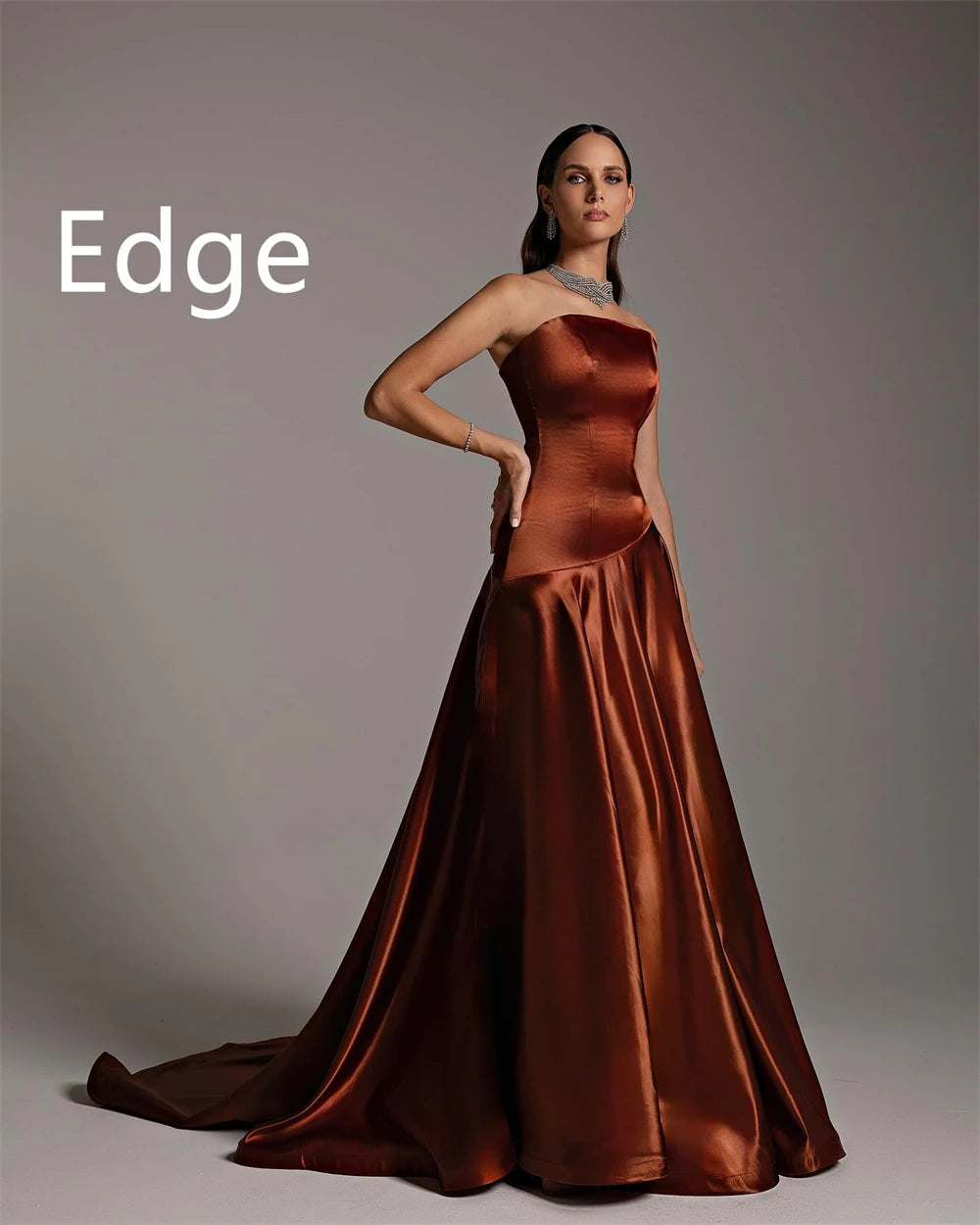 Customized High Quality Satin Evening Dresses Graceful Strapless Sleeveless Prom Dress Fashion Sweep Train Vestido De Festa