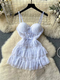 Woman Mesh Fashion Dress Sexy Comfortable Dress Lace Up Backless Breathable Cake Bodycon Dress Party Hotsweet
