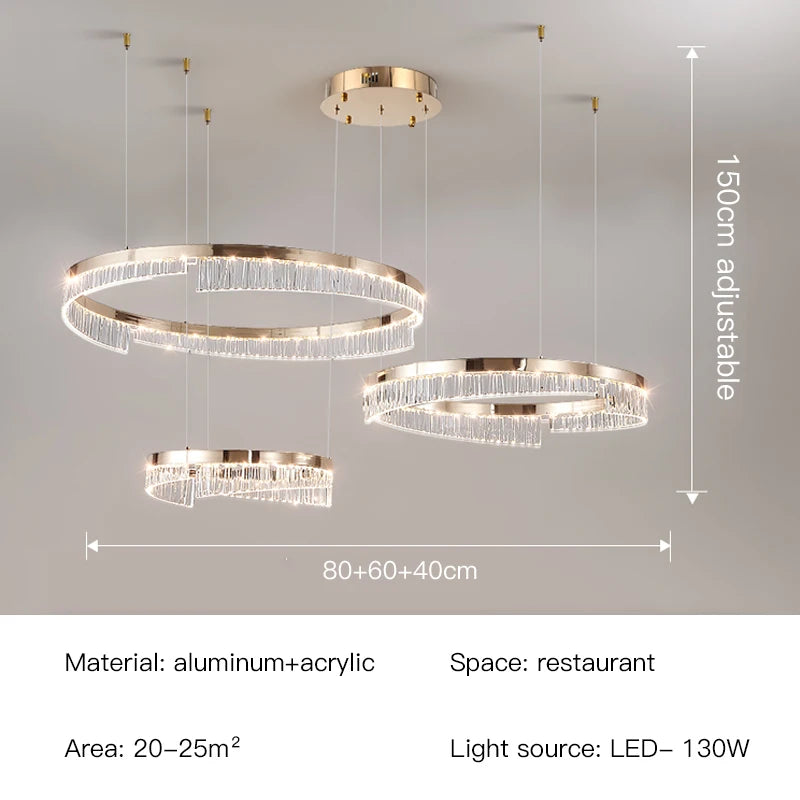 Modern Luxury Style Led Chandelier For Living Room Bedroom Dining Room Pale Gold Luster Lamp Round Ring Design Pendant Light