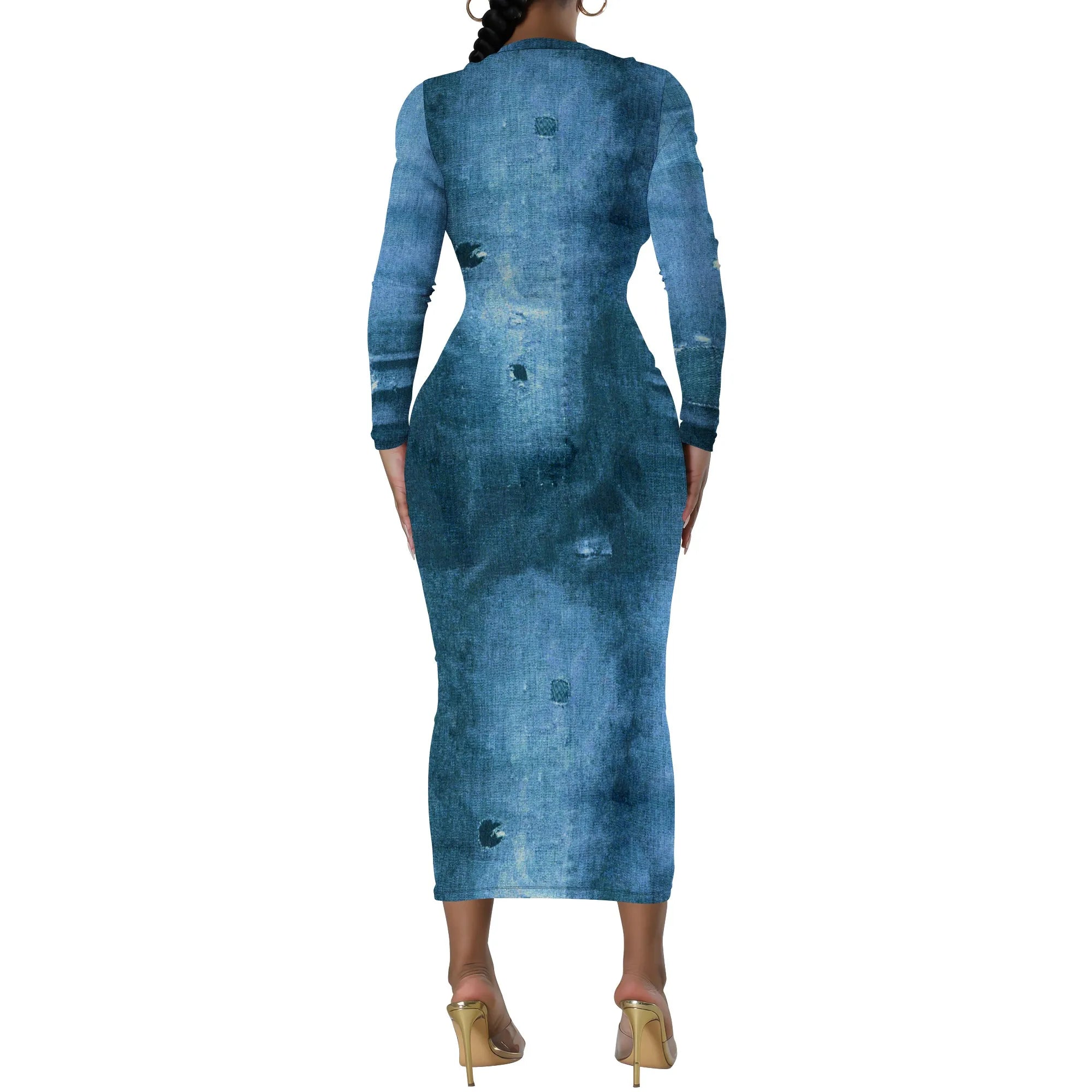 women's fashion temperament casual print slim black dress