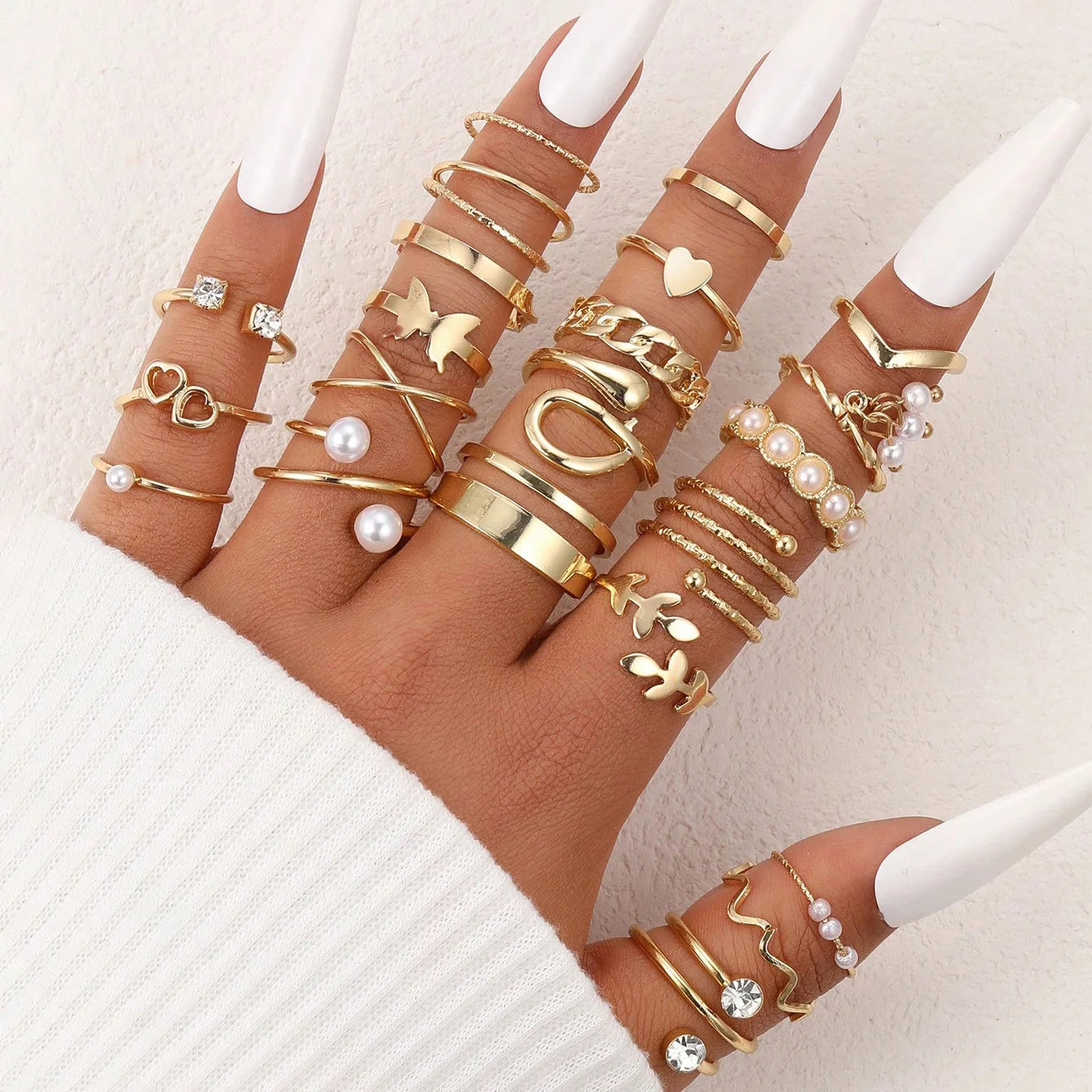 New Fashion Geometric Knuckle Rings Set For Women Boho Butterfly Heart Zircon Gold Color Finger Ring Trendy Party Jewelry Gifts