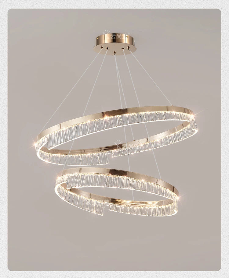 Modern Luxury Style Led Chandelier For Living Room Bedroom Dining Room Pale Gold Luster Lamp Round Ring Design Pendant Light
