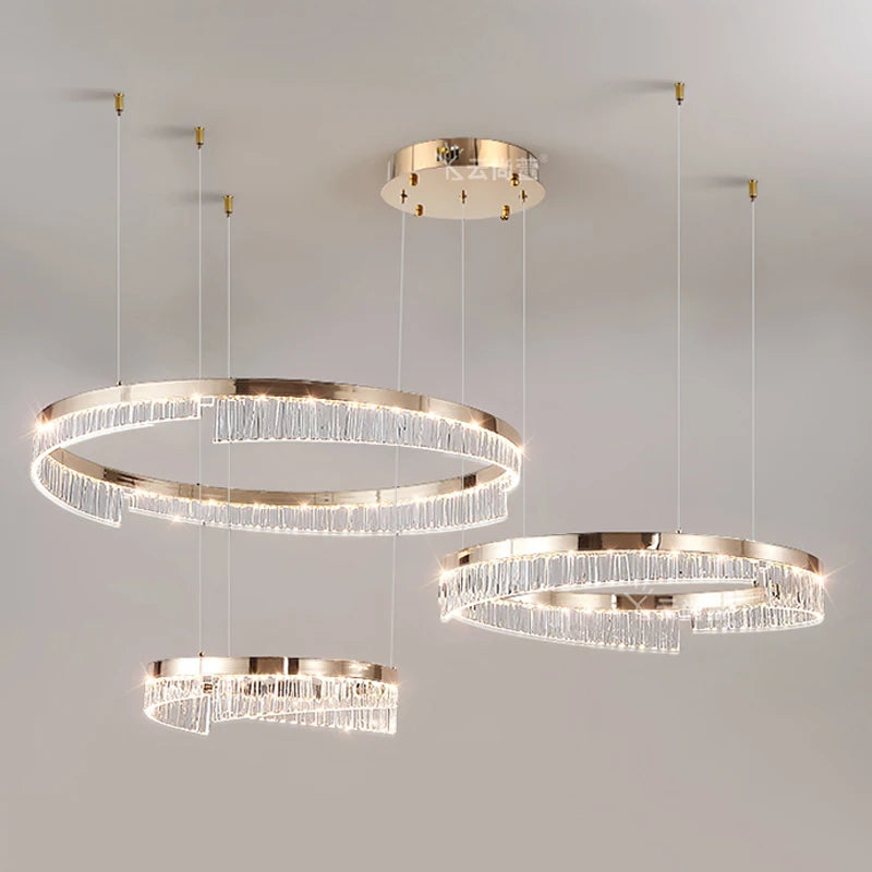 Modern Luxury Style Led Chandelier For Living Room Bedroom Dining Room Pale Gold Luster Lamp Round Ring Design Pendant Light