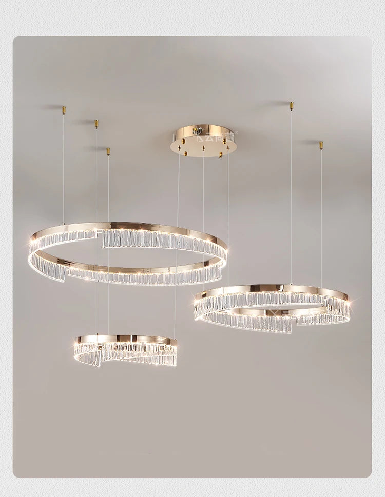 Modern Luxury Style Led Chandelier For Living Room Bedroom Dining Room Pale Gold Luster Lamp Round Ring Design Pendant Light