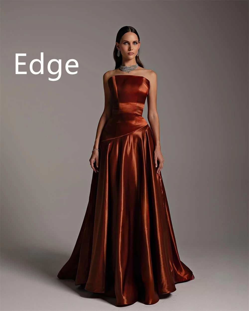Customized High Quality Satin Evening Dresses Graceful Strapless Sleeveless Prom Dress Fashion Sweep Train Vestido De Festa