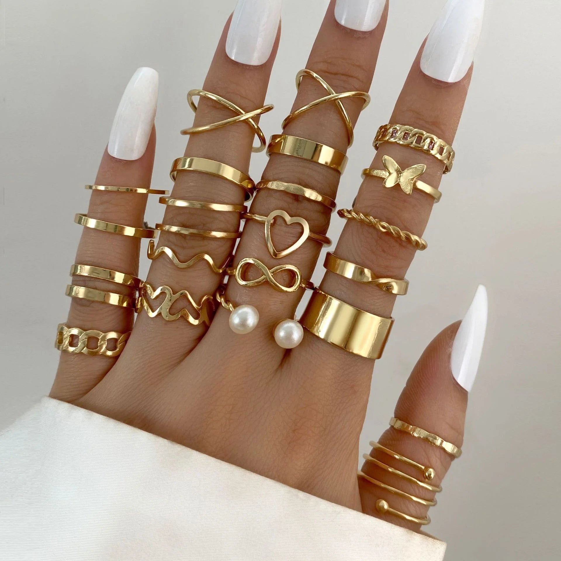 New Fashion Geometric Knuckle Rings Set For Women Boho Butterfly Heart Zircon Gold Color Finger Ring Trendy Party Jewelry Gifts