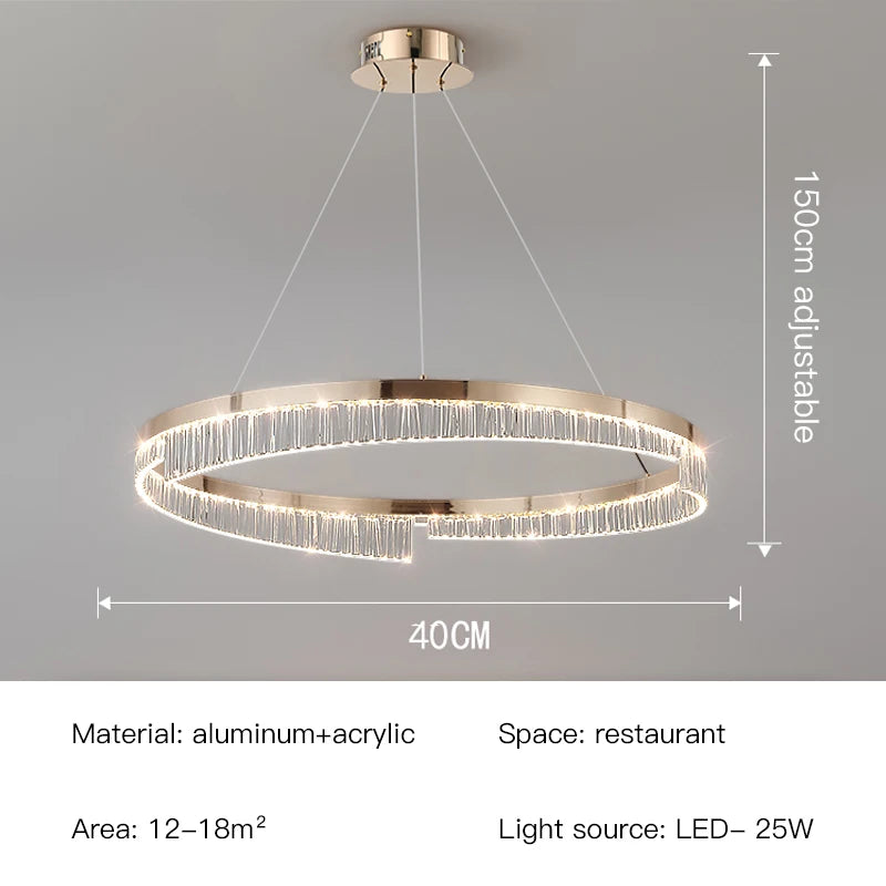 Modern Luxury Style Led Chandelier For Living Room Bedroom Dining Room Pale Gold Luster Lamp Round Ring Design Pendant Light