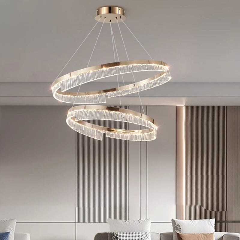 Modern Luxury Style Led Chandelier For Living Room Bedroom Dining Room Pale Gold Luster Lamp Round Ring Design Pendant Light