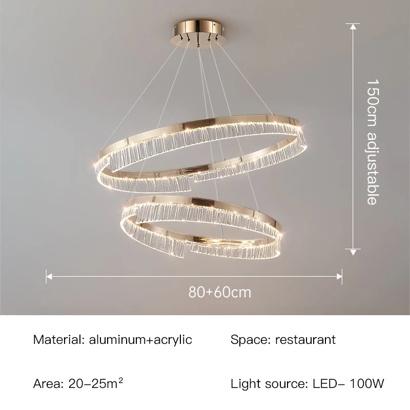 Modern Luxury Style Led Chandelier For Living Room Bedroom Dining Room Pale Gold Luster Lamp Round Ring Design Pendant Light