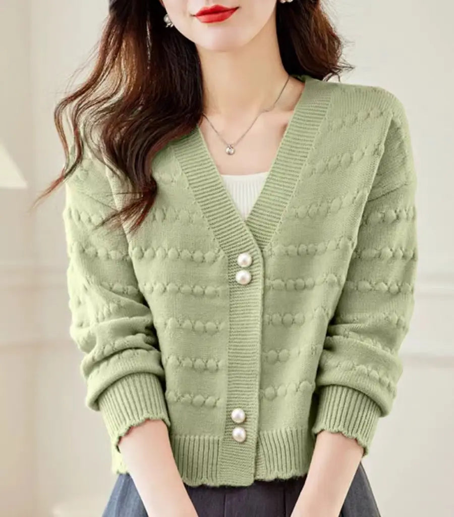Women's Clothing Elegant Fashion V-neck Knit Cardigan Autumn Winter New Solid Sweet All-match Long Sleeve Top Lady Chic Sweaters