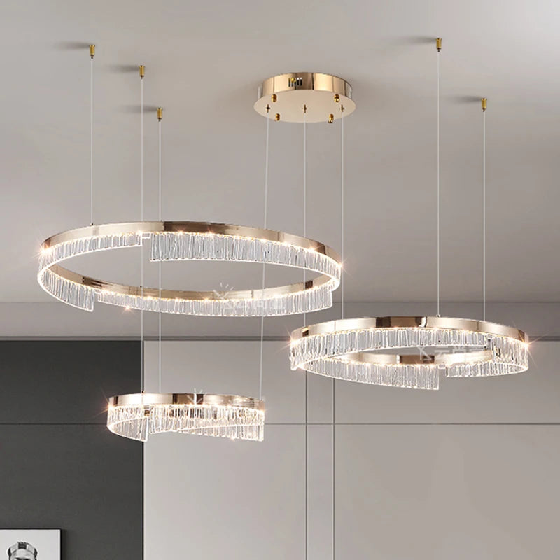 Modern Luxury Style Led Chandelier For Living Room Bedroom Dining Room Pale Gold Luster Lamp Round Ring Design Pendant Light