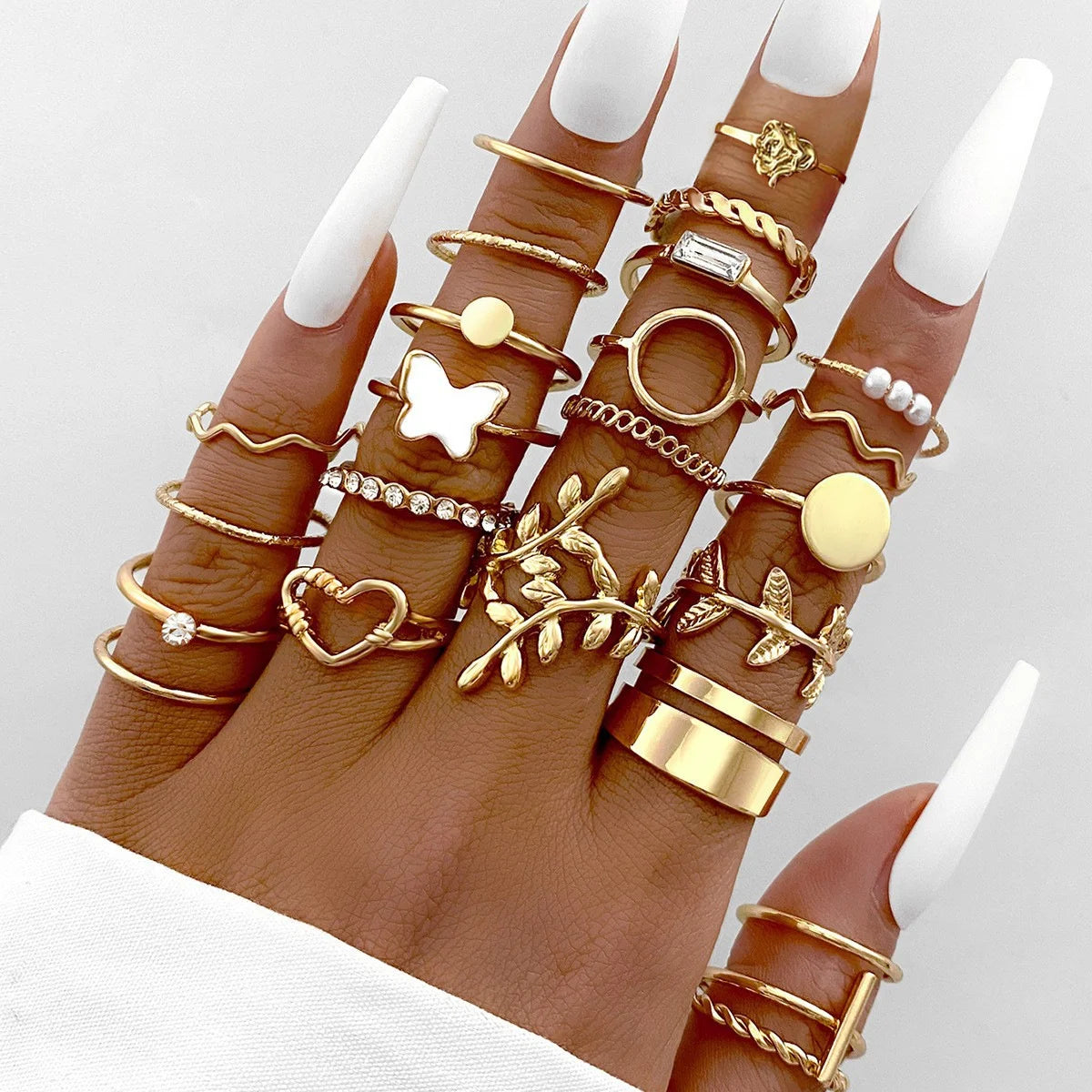 New Fashion Geometric Knuckle Rings Set For Women Boho Butterfly Heart Zircon Gold Color Finger Ring Trendy Party Jewelry Gifts