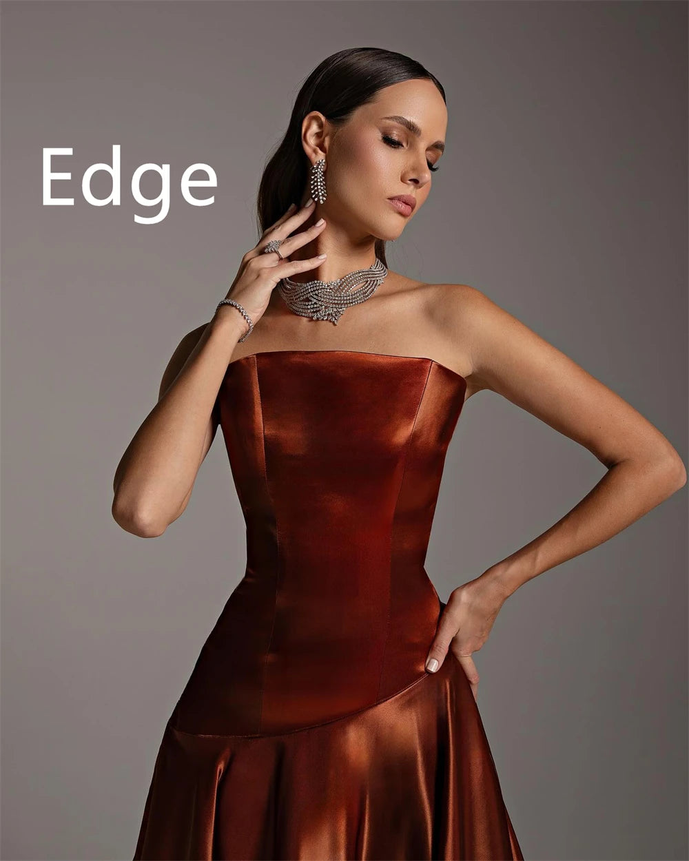 Customized High Quality Satin Evening Dresses Graceful Strapless Sleeveless Prom Dress Fashion Sweep Train Vestido De Festa