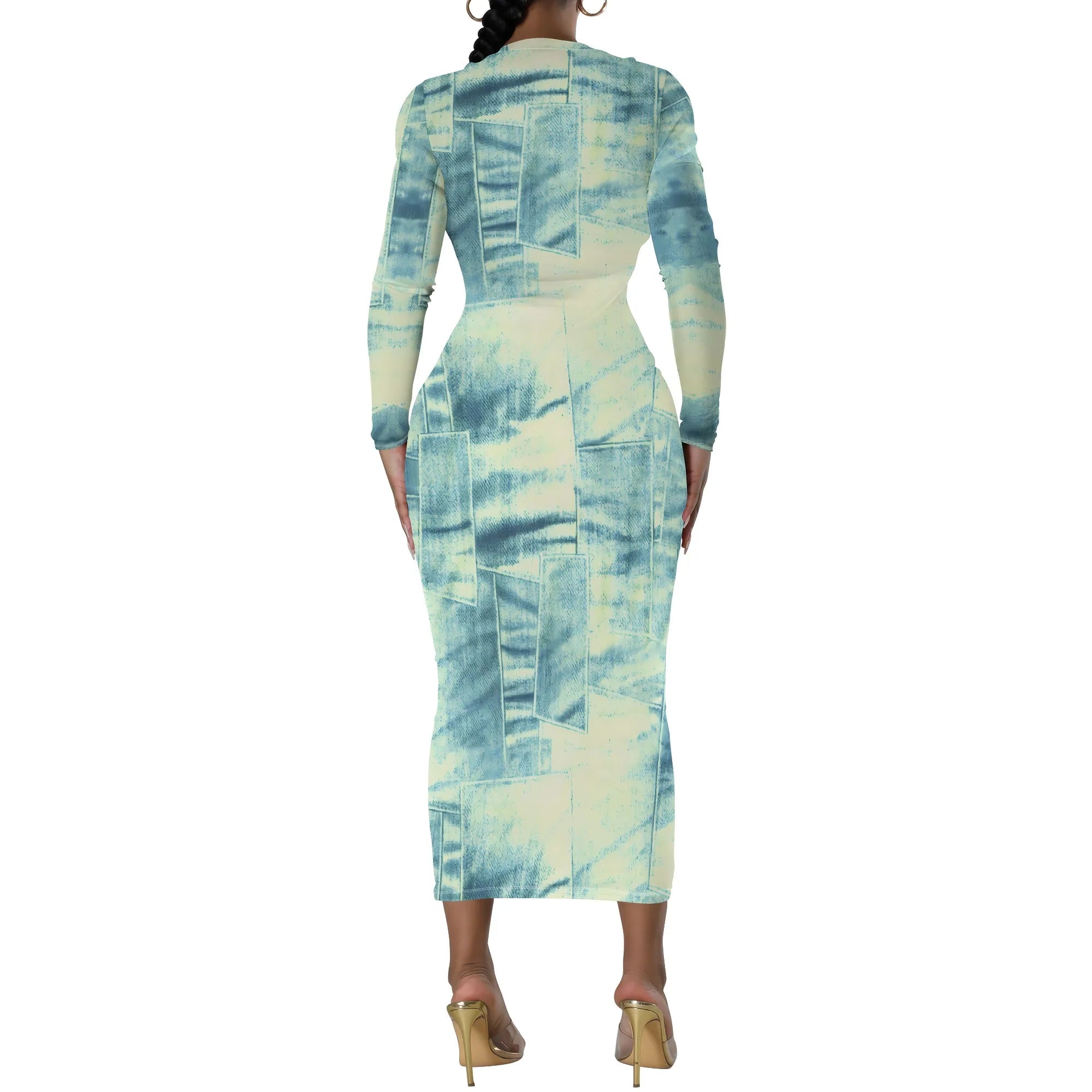 women's fashion temperament casual print slim black dress