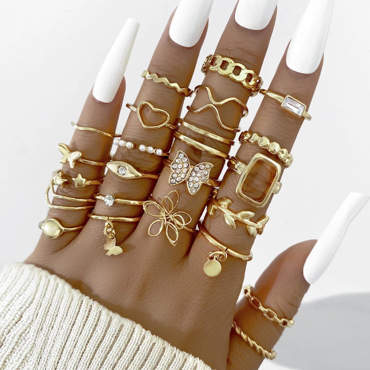 New Fashion Geometric Knuckle Rings Set For Women Boho Butterfly Heart Zircon Gold Color Finger Ring Trendy Party Jewelry Gifts