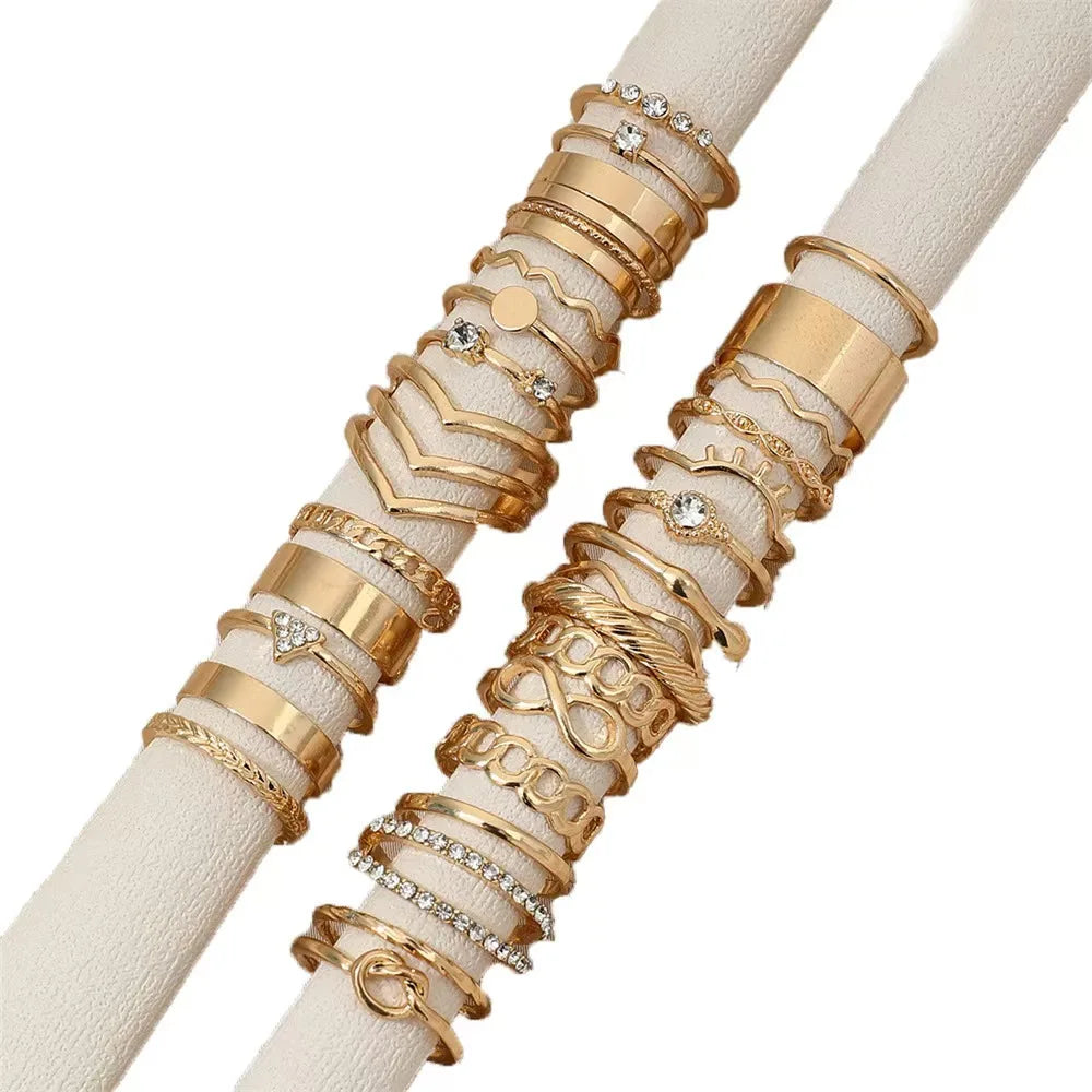 30pcs Elegant Stacking Rings Trendy Infinity / Chain / Knot Design Inlaid Rhinestone Golden Daily Outfits Party Accessories