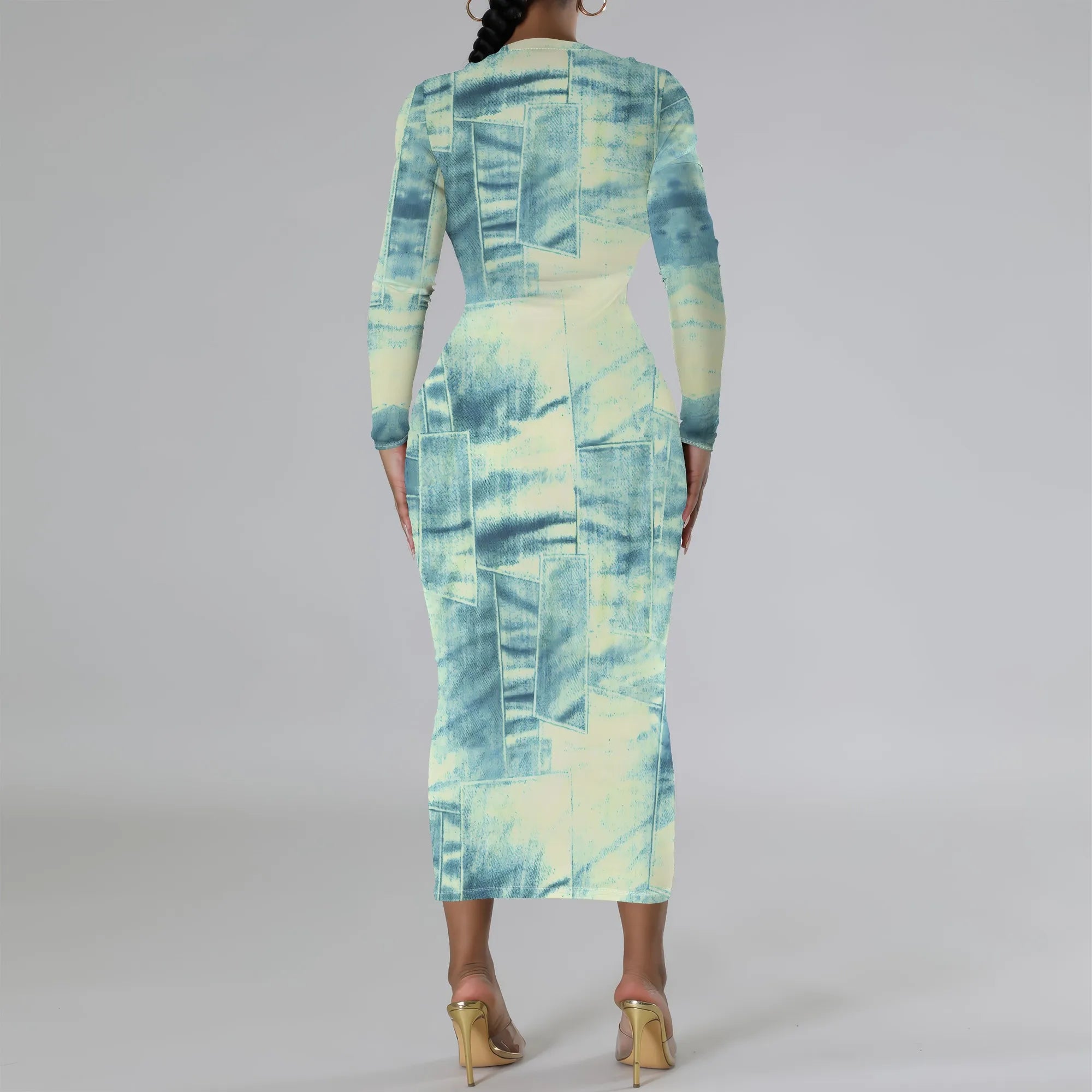 women's fashion temperament casual print slim black dress