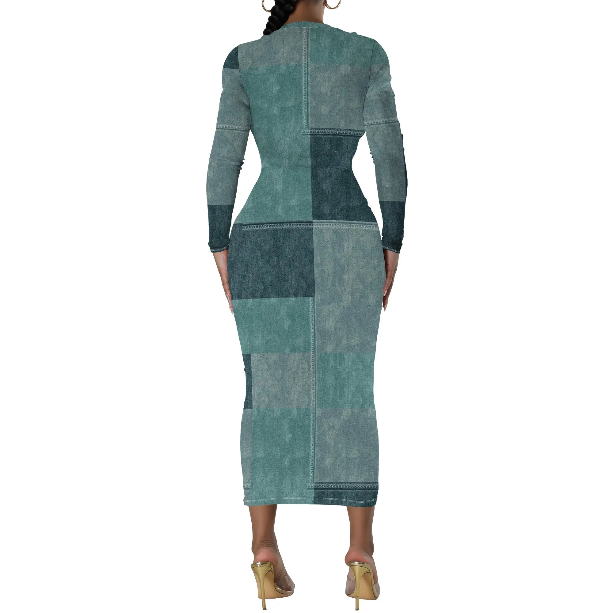 women's fashion temperament casual print slim black dress