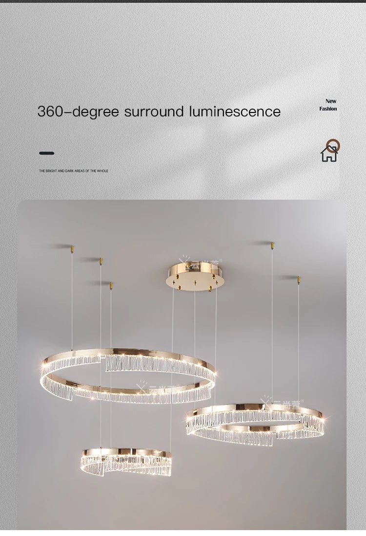 Modern Luxury Style Led Chandelier For Living Room Bedroom Dining Room Pale Gold Luster Lamp Round Ring Design Pendant Light