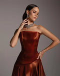 Customized High Quality Satin Evening Dresses Graceful Strapless Sleeveless Prom Dress Fashion Sweep Train Vestido De Festa