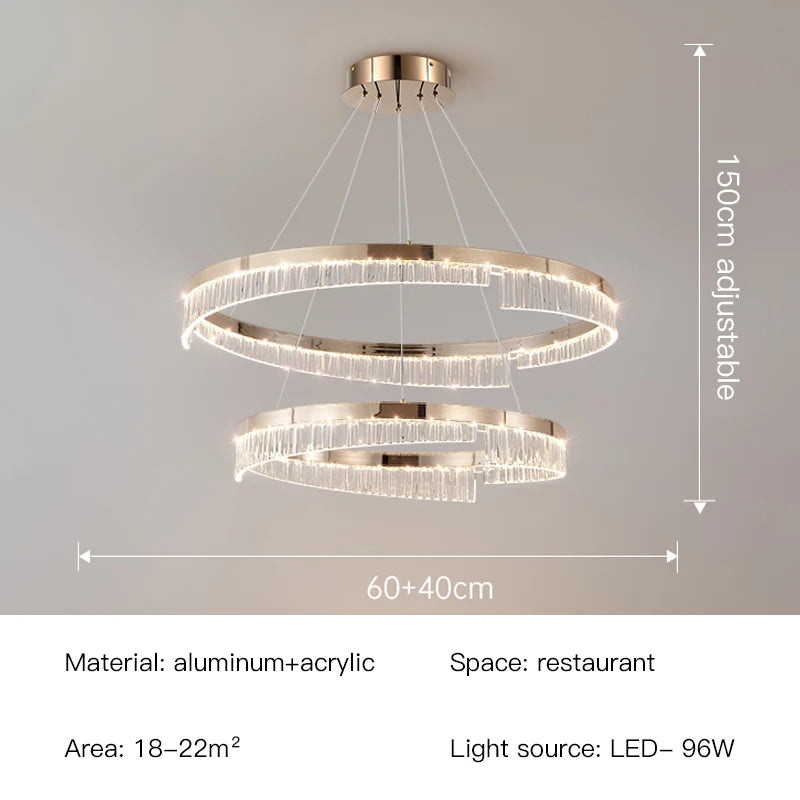 Modern Luxury Style Led Chandelier For Living Room Bedroom Dining Room Pale Gold Luster Lamp Round Ring Design Pendant Light
