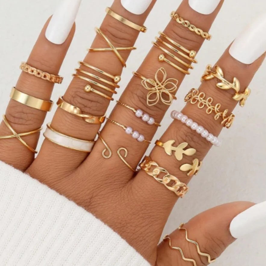 New Fashion Geometric Knuckle Rings Set For Women Boho Butterfly Heart Zircon Gold Color Finger Ring Trendy Party Jewelry Gifts
