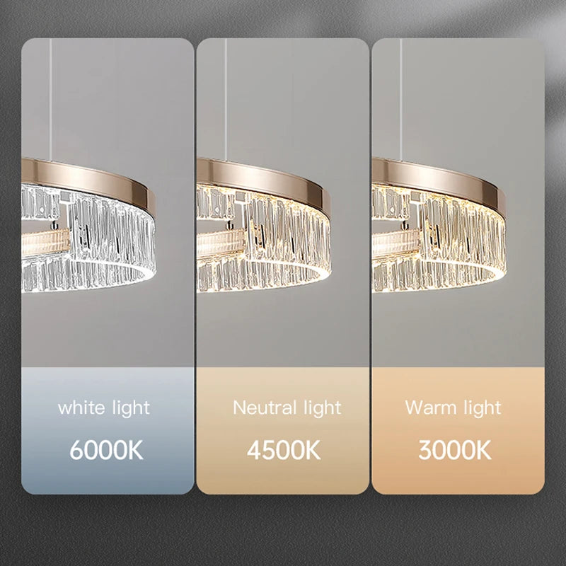 Modern Luxury Style Led Chandelier For Living Room Bedroom Dining Room Pale Gold Luster Lamp Round Ring Design Pendant Light