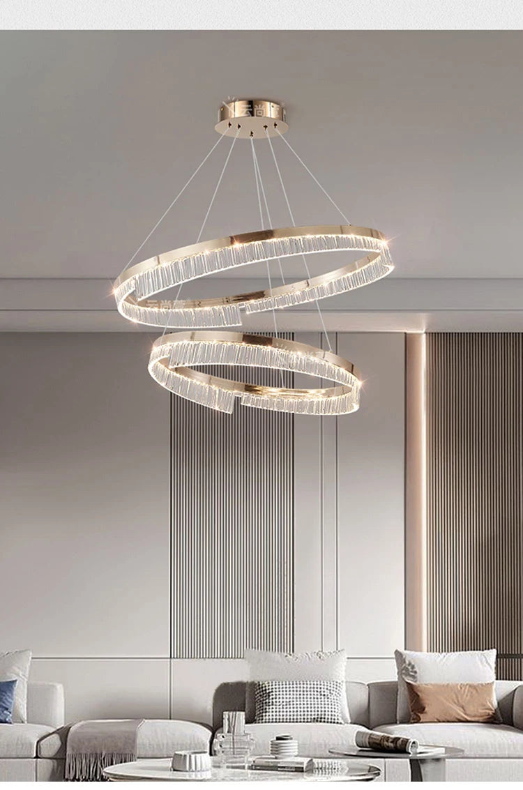 Modern Luxury Style Led Chandelier For Living Room Bedroom Dining Room Pale Gold Luster Lamp Round Ring Design Pendant Light