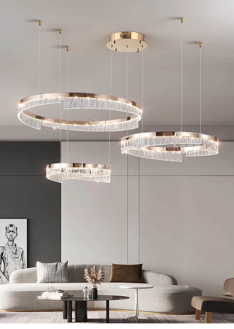 Modern Luxury Style Led Chandelier For Living Room Bedroom Dining Room Pale Gold Luster Lamp Round Ring Design Pendant Light