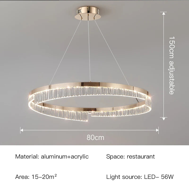 Modern Luxury Style Led Chandelier For Living Room Bedroom Dining Room Pale Gold Luster Lamp Round Ring Design Pendant Light