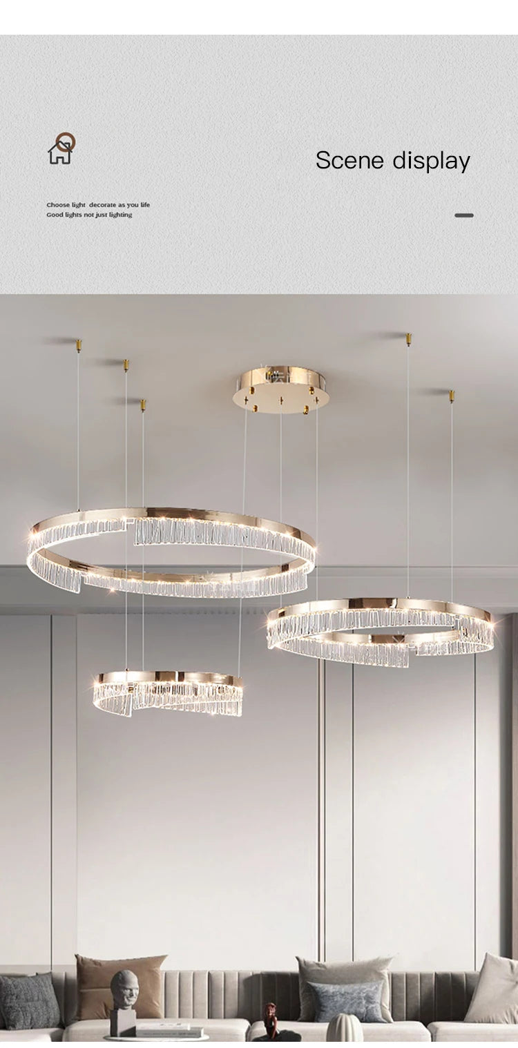 Modern Luxury Style Led Chandelier For Living Room Bedroom Dining Room Pale Gold Luster Lamp Round Ring Design Pendant Light